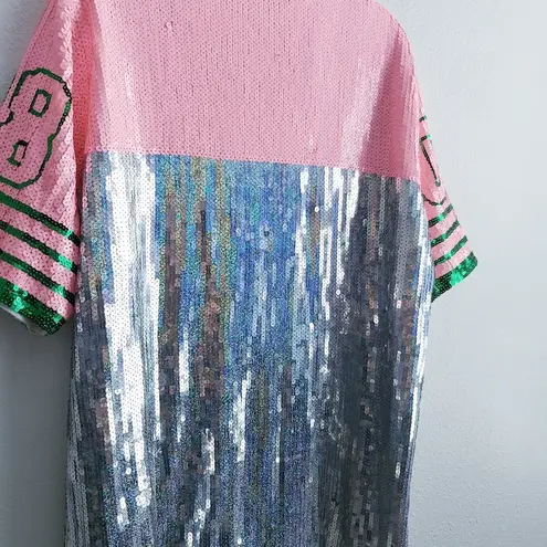 Sequin Jersey Graphic Short Sleeve Shirt Dress Pink Size M