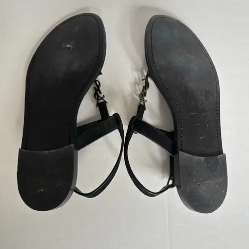 Saint Laurent Cassandra YSL Studded T-Strap Leather Flat Sandals Black Size 42 - Image 3