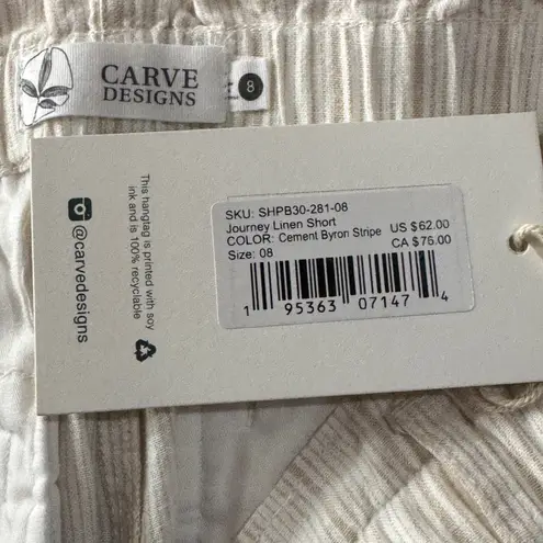 Carve Designs SZ 8 Journey Linen Shorts Striped Cuffed Paperbag Waist Pocket Tan