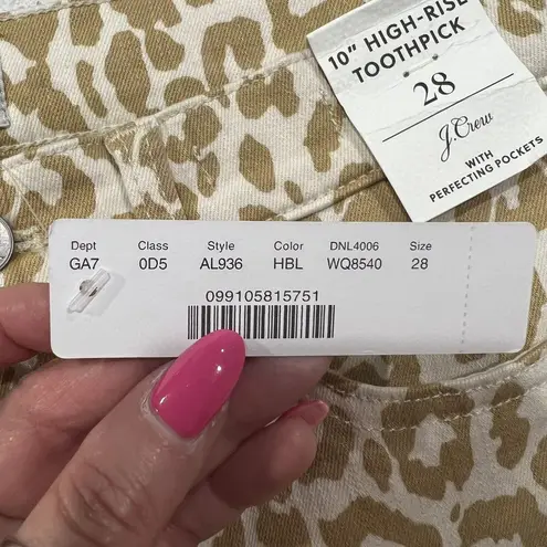 J. Crew Size 28 Jeans 10" High Rise Toothpick Animal Print Safari Leopard NEW