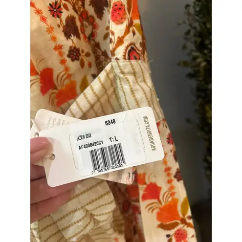 Agua Bendita Goldenrod Button Midi Dress Jazmin Orange Cream Womens Size Large