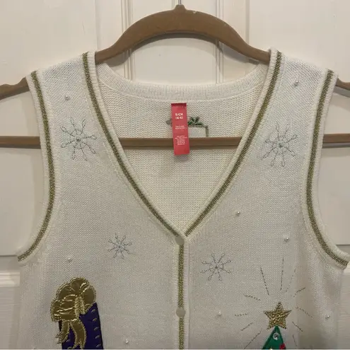 Holiday Time Christmas Knit Off White Small Vest. 2686