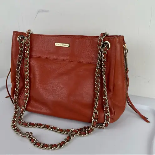 Rebecca Minkoff  Swing Purse Double Chain Leather Burnt Orange Shoulder Bag