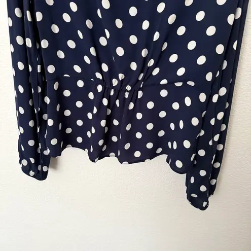J.Crew [] Navy Blue White Polka Dot Long Sleeve Crepe Peplum V-Neck Blouse Sz 12