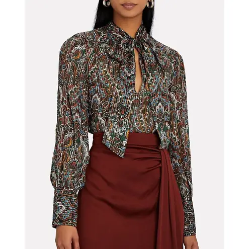 Veronica Beard đź’•VERONICAL BEARDđź’• Zaylee Tie-Bow Metallic Silk-Blend Blouse ~ Paisley Print 6