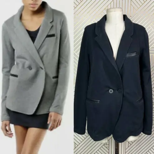 T by Alexander Wang Black Leather Accent Trim Knit Blazer Size Small‎ **Flawed