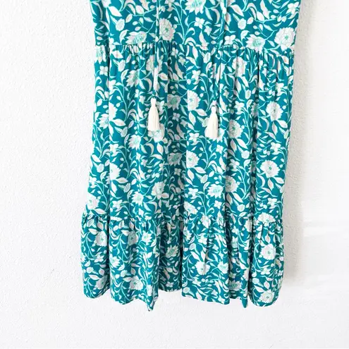 Mila Mae Floral Patterned Tie Neck Mini Dress in Teal Pink Blue