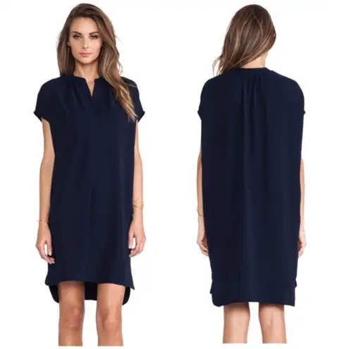 Vince  100% silk V-neck shift Draped Dress Size XS navy blue