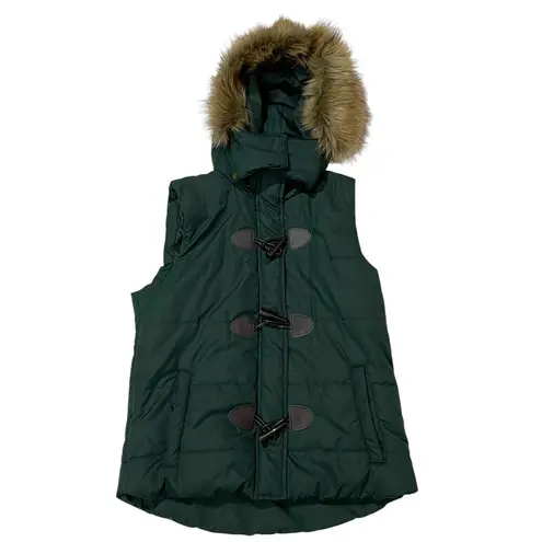 Bagatelle Puffer Vest with Faux Fur Hood - Green - Small