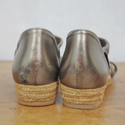 Eric Michael Spanish Made Gold Leather Strappy Slight Wedge Espadrilles EU 39