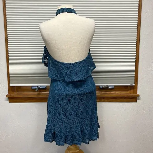 Francesca's NWT Teal Blue Lace Halter Backless Mini Dress Large