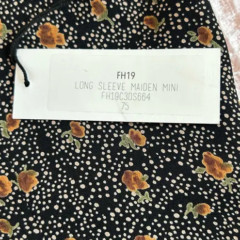 Flynn Skye long puff sleeve maiden mini black with dots and floral print SM NWT