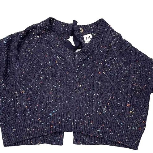 John + Jenn Blue Speckled Tie-Back Long Sleeve Cropped Sweater