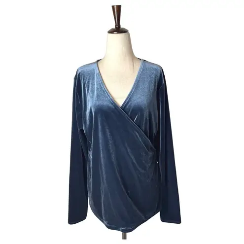 J.Crew  Mercantile Shirt Women XL Blue Velvet Faux Wrap Long Sleeve Velour Preppy