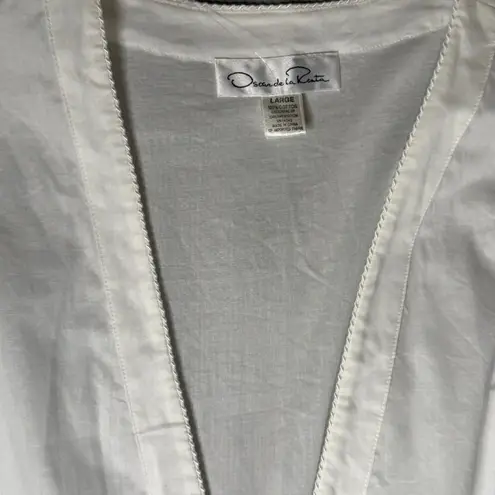 Oscar de la Renta NEW White Cotton Robe Womens L Blue Embroidery Detail Vintage