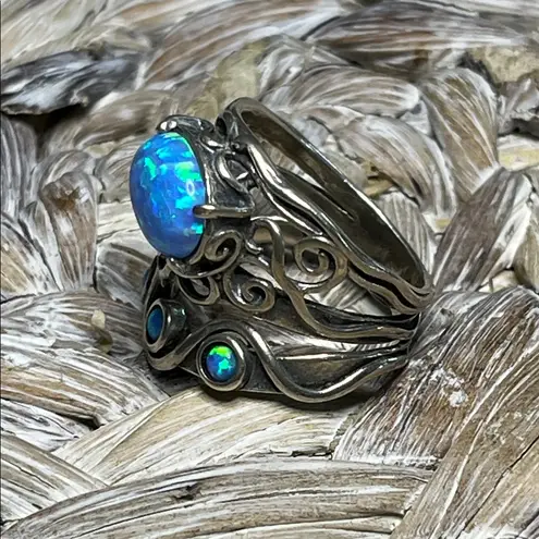 Israeli Artisan Blue Opal Ring in Silver Setting