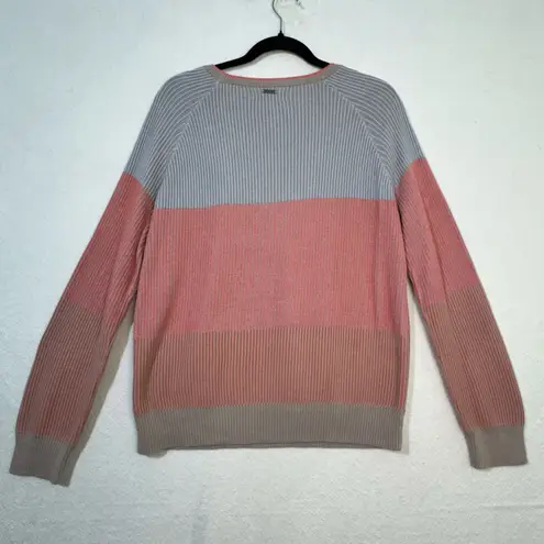 prAna Branagan Pink & Blue Color-Block Striped Cre Sweater Organic Cotton Medium