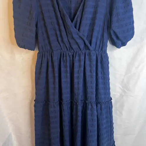 Ophelia Roe Vneck Boho Prairie Dress Tiered Skirt Midi Size Small Navy Blue