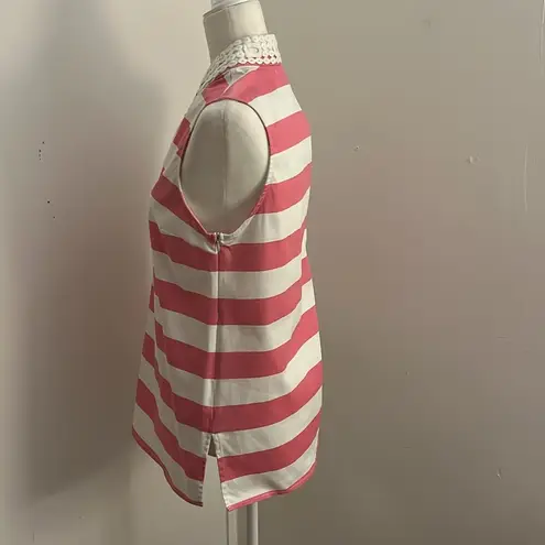 Mud Pie White and Pink Striped Sleeveless Cotton Top sz M