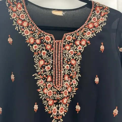 Vintage Embroidered black top Indian kurti top