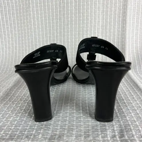 Paul Green Sandals 6.5 Block Heel Black Leather Open Toe Slip On Shoes Handmade