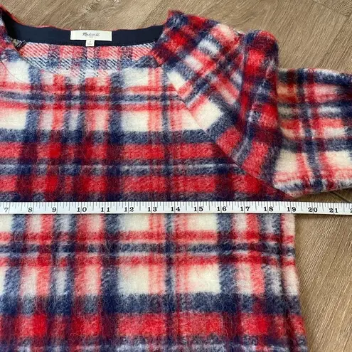 Madewell  Wool Blend Red Plaid Fuzzy Pullover Long Sleeve Top ~ Women’s Size S