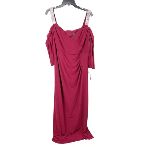 R & M Richards NEW Cold Shoulder Rhinestone Long Formal Dress 5659 Merlot Size 20W