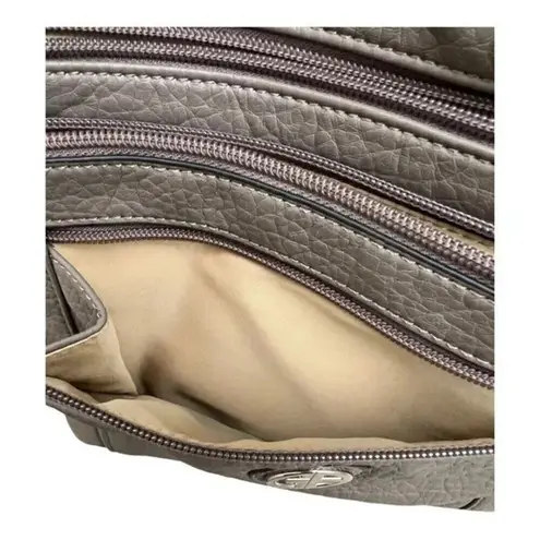 Giani Bernini Pebble Faux Leather Crossbody Bag Grey Multiple Compartments