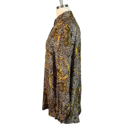 Cote de France Vintage Silk Blouse Animal Print Baroque Top Women Size Large Gold