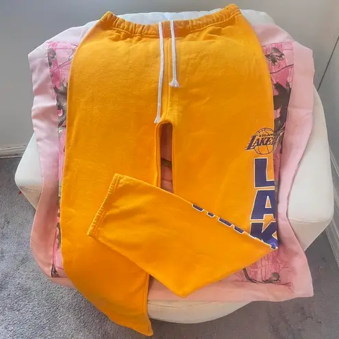 Nba los angeles lakers basketball gold yellow wide leg sweatpants