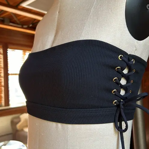 l*space L* Black Bandeau. Ribbed Lace up Bikini Top Size XS. NWOT ♡