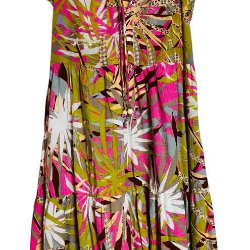 True Destinations Tiered Midi Dress Ruffle Tassels Resortwear Beach Size Small Pink