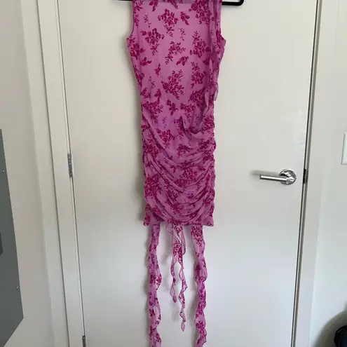 Miss Circle Alaina Fuchsia Floral Ruffle Mesh Dress Pink Size M