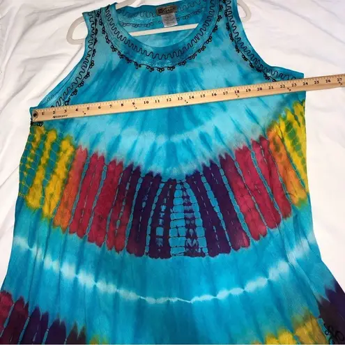 Art to Wear Dress One Size Blue Tie Dye Embroidered Beach Swim Summer Boho