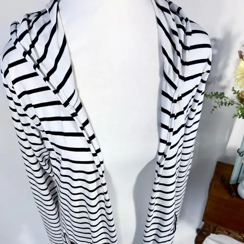 Coolibar UPF 50+ Striped Hooded Open Cardigan – Nautical White & Navy Sz S🧡