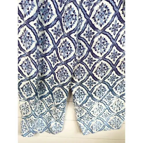 JM Collection Blue Ombre Pattern Elastic Waist Linen Blend Crop Pants Size 3X