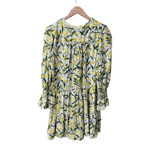 Pomander Place Palmetto Garden Kenzo Long Sleeve Mini Dress Floral Medium M Blue