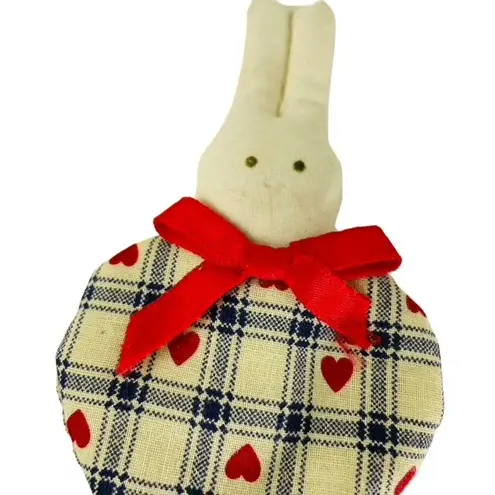 Bunny Heart Broach Pin Handmade Vintage Jewelry White Red Blue