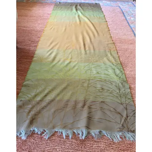 Descours Paris Silky Fringe Scarf Wrap Ombre Green Beige Made in France