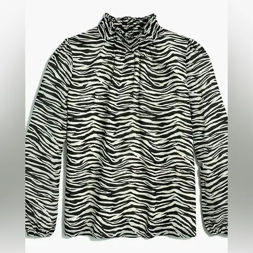 J. Crew Zebra Print Long Sleeve Mock Neck Blouse Ivory Black Lined Size M Size M