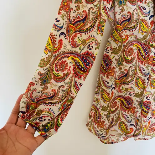 Ark & Co. Multicolor Printed Lined Long Sleeve Open Back Cross Neck Romper Sz M