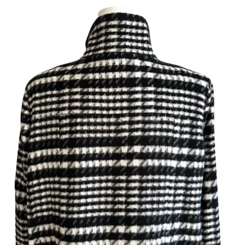 Rafaella Car Coat Black White Brushed Plaid Faux Leather Detail Outerwear Large