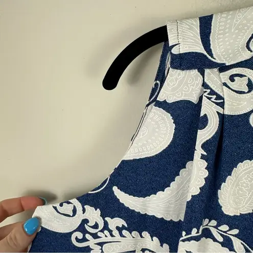 Ariella | Navy and White Textured Paisley Crossover Front Blouse Size Large