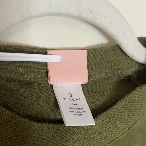 Thirdlove Weekend Terry Crewneck Cotton Knit Relaxed Sweatshirt Olive Green