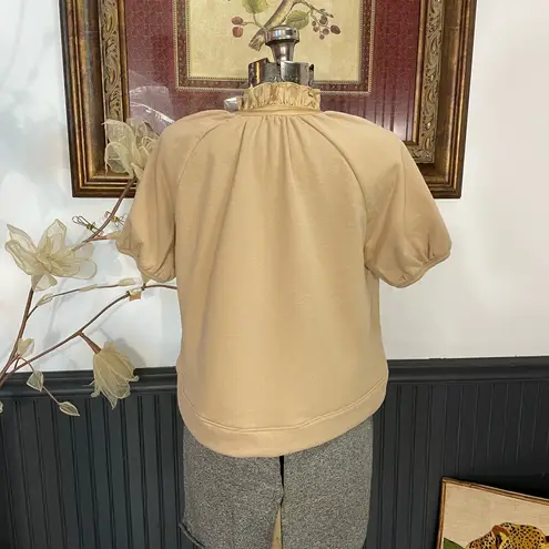 Olivia James The Label Elizabeth Tan Knit Cropped Puff Sleeve Top