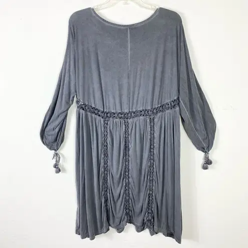 Vintage y2k Pol Grey Deep V Ladder Lace Grunge Fairy Long Sleeve Dress Size S Gray