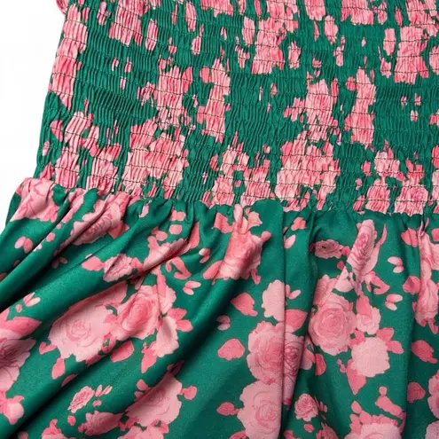 JODIFL 🌸 Peplum Smock Top | Green & Pink Floral | Size M | Flirty & Fun! 🌿🌷