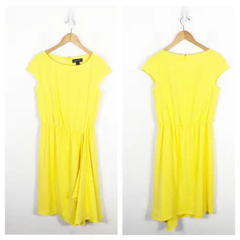 St. John Bateau Neck Mini Dress Size 4 Yellow Casual Draped Stretch Preppy