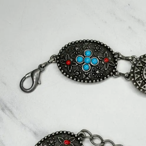 Western Faux Turquoise Coral Concho Chain Belt ✨ Silver