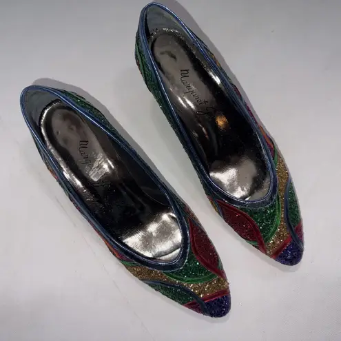 Vintage Margaret Jerrold Retro Holiday Party Glitter Jeweled Pumps Heels Shoes 7